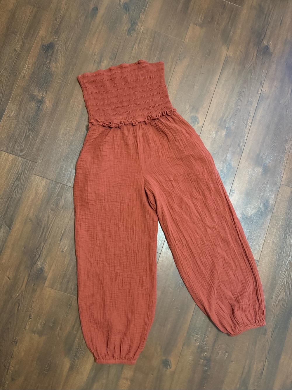Tulip Terracota 100% cotton strapless jumpsuit